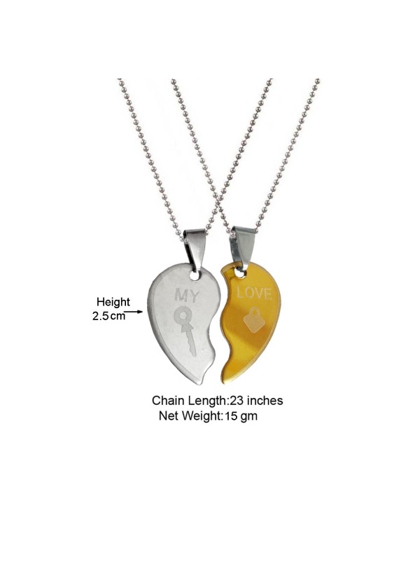 Two Pieces Couple Heart Shape Necklace by Menjewell 